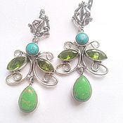 Материалы для творчества handmade. Livemaster - original item pair of earrings with turquoise and peridot.. Handmade.
