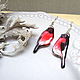 Earrings Transparent Bullfinches, Red, Orange, Black Winter Birds, Earrings, Taganrog,  Фото №1