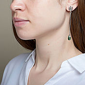 Украшения handmade. Livemaster - original item Silver-plated long earrings with monstera and Czech glass. Handmade.