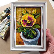 Картины и панно handmade. Livemaster - original item Oil painting Pansies 15 x 15 Still Life with a flower. Handmade.