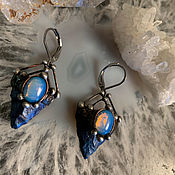 Украшения handmade. Livemaster - original item Blue arrow earrings with opal e-008-05. Handmade.