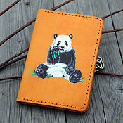 Сумки и аксессуары handmade. Livemaster - original item Leather passport cover with a Chewing panda pattern. Handmade.