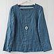 Dark turquoise linen blouse with open edges. Blouses. LINEN & SILVER ( LEN i SEREBRO ). Интернет-магазин Ярмарка Мастеров.  Фото №2