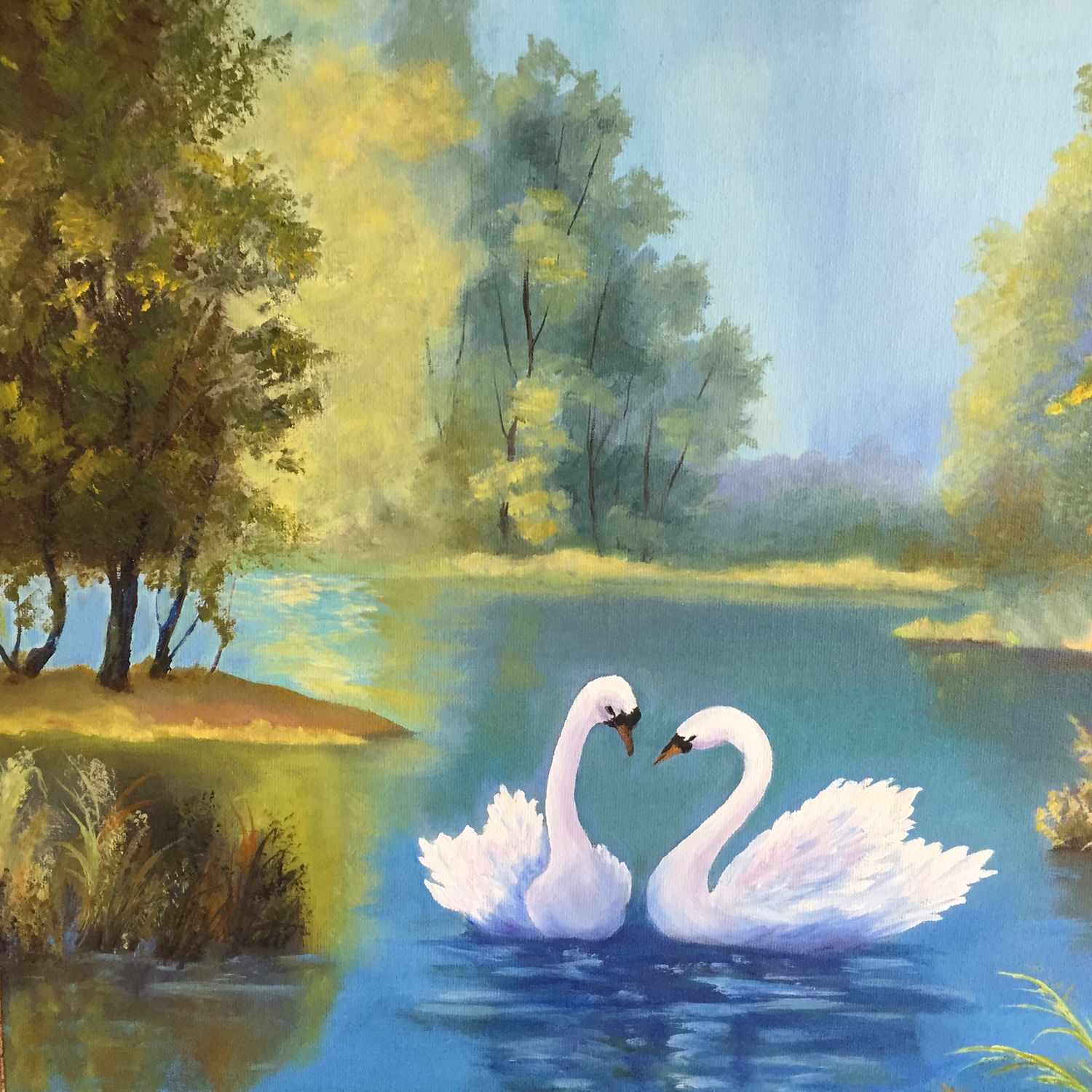 картина озеро и лебеди