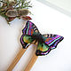 Wooden hairpin made of ash, beech, acacia with a colored butterfly. Hairpin. WonderLand. My Livemaster. Фото №6