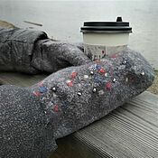 Аксессуары handmade. Livemaster - original item Grey Felted Mittens For Women Warm Embroidered Woolen Gift. Handmade.