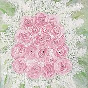 Картины и панно handmade. Livemaster - original item Painting bouquet of pink rose flowers on a stretcher 