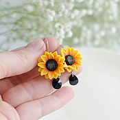 Украшения handmade. Livemaster - original item Handmade earrings with sunflower and Swarovski crystal. Handmade.