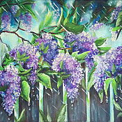 Картины и панно handmade. Livemaster - original item Painting Lilac Branch in Summer Rain Flowers Oil on Canvas. Handmade.