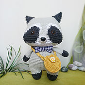 Куклы и игрушки handmade. Livemaster - original item Soft toy raccoon knitted with bag and bow. Handmade.