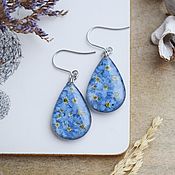 Украшения handmade. Livemaster - original item Earrings with forget-me-nots. Blue resin earrings with real flowers. Handmade.