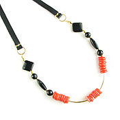 Украшения handmade. Livemaster - original item Coral necklace, coral and onyx necklace, coral beads. Handmade.