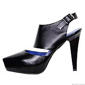 Винтаж handmade. Livemaster - original item Black shoes with pointed toe and open heel genuine leather. Handmade.