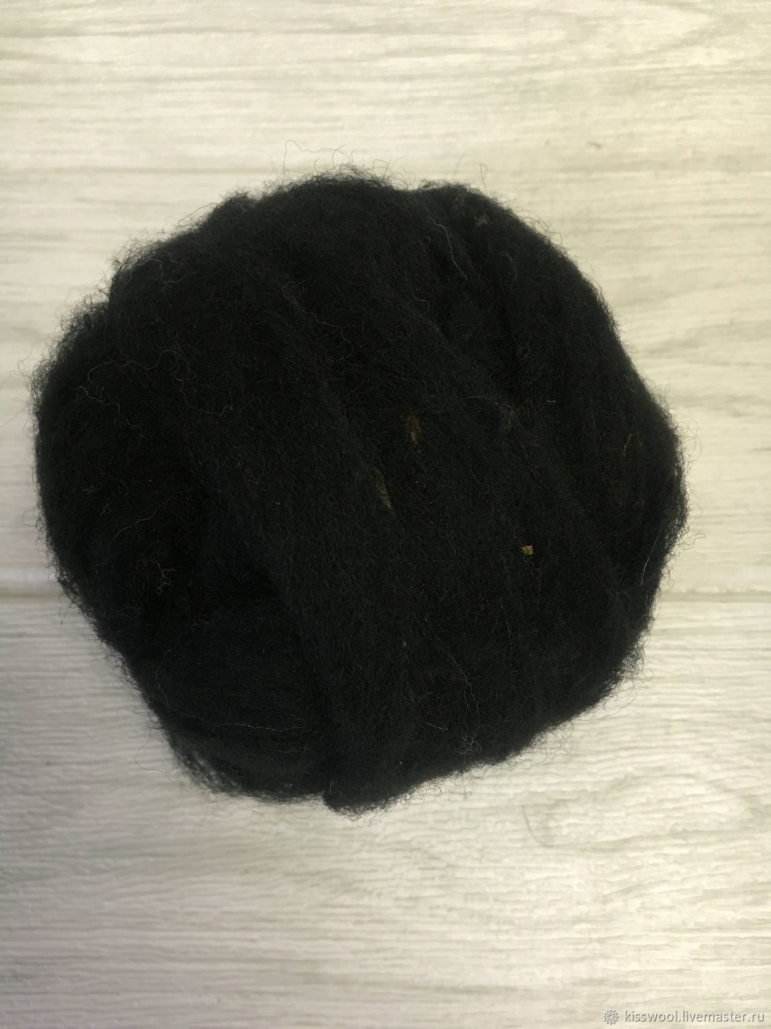 Sheep wool in tops. Black. 22 microns. Russian manufacturer, Wool, Berdsk,  Фото №1