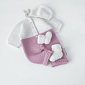 Одежда детская handmade. Livemaster - original item Discharge kit, baby jumpsuit, pink and white. Handmade.