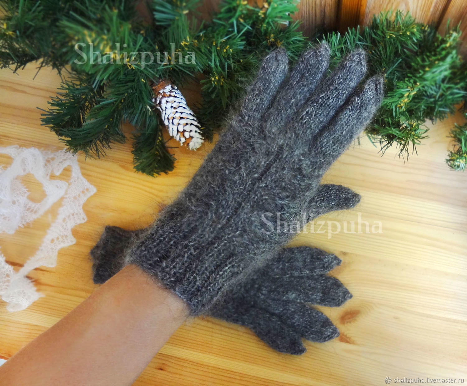 Handmade gloves made of goat down wool, thick knit, ,419, Gloves, Orenburg,  Фото №1