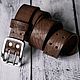 Brown leather belt with stainless steel buckle, Straps, Sergiev Posad,  Фото №1