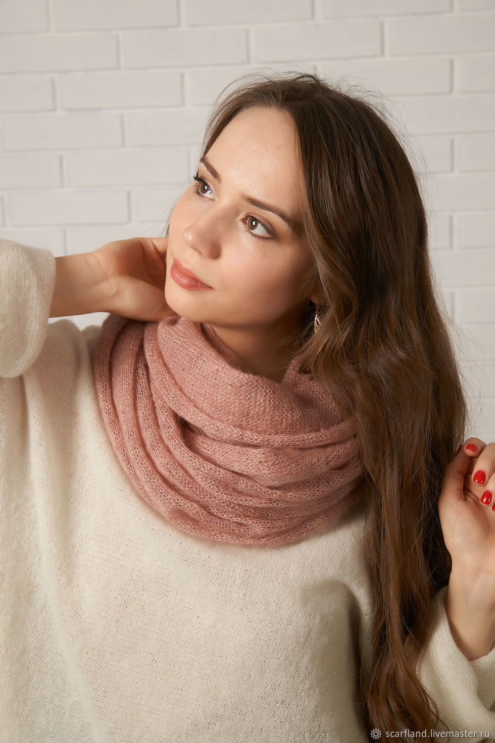 Snood knitted from kid mohair (antique rose melange, in two turns), Snudy1, Cheboksary,  Фото №1