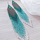 Серьги из бисера длинные бирюзовые. Серьги классические. Cristal Wings - Серьги. Ярмарка Мастеров.  Фото №4