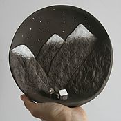 Для дома и интерьера handmade. Livemaster - original item PLATE. House. Mountains. Tree. Stars. Handmade.