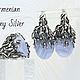 Кольцо и серьги Омела с голубыми агатами из серебра 925 IV0017, Комплекты украшений, Ереван,  Фото №1