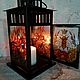 Candle holder with stained glass painting