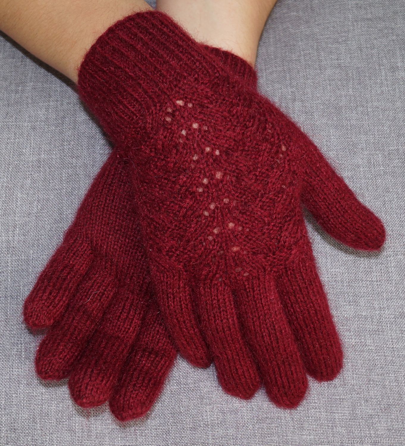 Maroon gloves with mohair, Gloves, Orenburg,  Фото №1