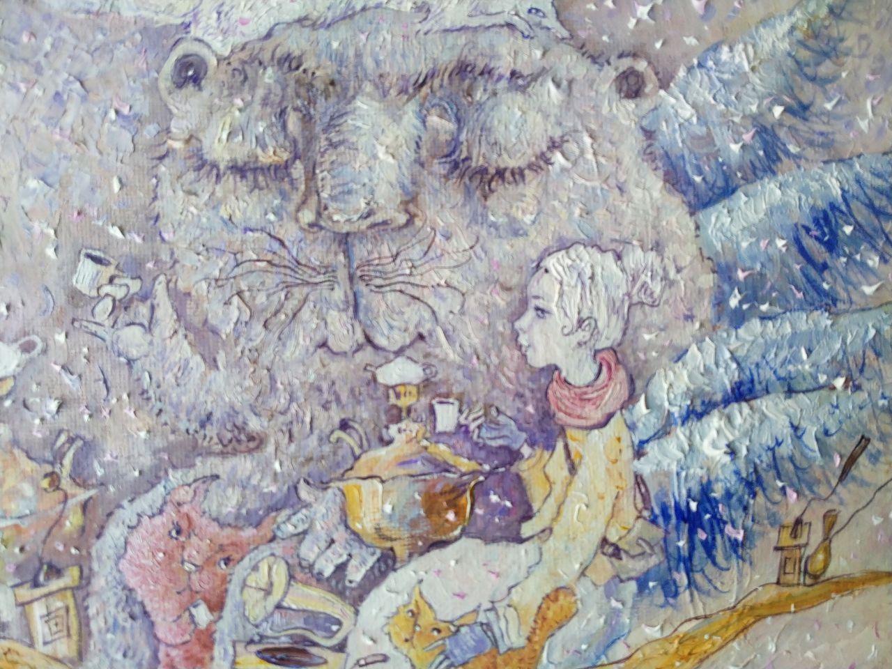 Картина маслом сказочная, с ангелом  "Неожиданный гость", Картины, Астрахань,  Фото №1