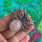 Украшения handmade. Livemaster - original item Tarantula brooch with rose quartz. Silver plated. RUSSIA.. Handmade.