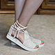 Beauty knitted sandals, p. .37-37.5, white linen-cotton, Sandals, Tomsk,  Фото №1