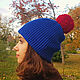 Hat with a pompom made of wool on fleece, Caps, Chelyabinsk,  Фото №1