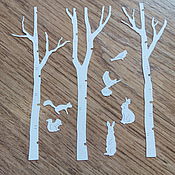 Материалы для творчества handmade. Livemaster - original item !Cutting for scrapbooking - trees, BIRCH TREES, thick Forest+animals. Handmade.