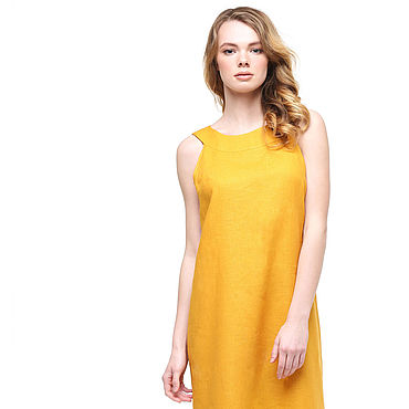 Одежда ручной работы. Ярмарка Мастеров - ручная работа Янтарный сарафан из 100% льна. Handmade.