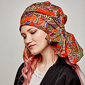 Leopard orange silk turban hat hijab