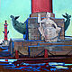 Oil painting. Petersburg. The city. Rostral columns, Pictures, Moscow,  Фото №1