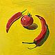 Картина Два перца чили и томат, акрил, картон 20*20, Картины, Санкт-Петербург,  Фото №1