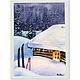 Watercolor painting of a Snowy cabin in the mountains, Pictures, Novosibirsk,  Фото №1