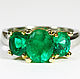 3.50tcw Colombian Emerald Two Tone Gold Ring 18k, Three Stone Emerald, Rings, West Palm Beach,  Фото №1