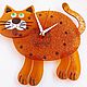 Заказать Часы из стекла "Кот-Рыжик". Фьюзинг. Анастасия Беляева. Фьюзинг. (abelyaeva). Ярмарка Мастеров. . Часы классические Фото №3