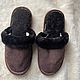Men's suede sheepskin slippers brown, Slippers, Moscow,  Фото №1