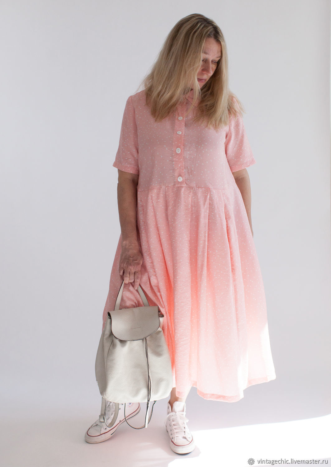 Летнее платье на каждый день в горошек на розовом фоне MUHA-474a в интернет-магазине Ярмарка Мастеров по цене 12000 ₽ – T474URU