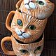 Set of 3 mugs ' Cat family ', Mugs and cups, St. Petersburg,  Фото №1