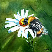 Картины и панно handmade. Livemaster - original item Painting Bumblebee on chamomile, oil. Handmade.