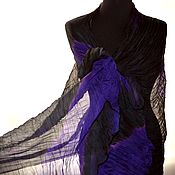 Аксессуары handmade. Livemaster - original item Women`s scarf black and purple large chiffon pressed silk. Handmade.