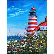 Картины и панно handmade. Livemaster - original item The Lighthouse painting. seascape, flowers. Handmade.