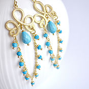 Украшения handmade. Livemaster - original item Earrings chandelier with Arizona turquoise, gold plated. Handmade.