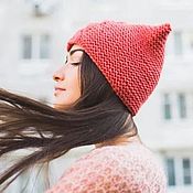 Аксессуары handmade. Livemaster - original item Warm hat with ears, cat ears, coral color, gift, knitted. Handmade.