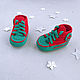 Botines Zapatillas de punto bebé rojo con verde. Babys bootees. babyshop. Интернет-магазин Ярмарка Мастеров.  Фото №2
