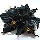 Leather flowers. Decoration brooch hairpin BLACK.GOLD. Brooches. Irina Vladi. My Livemaster. Фото №4