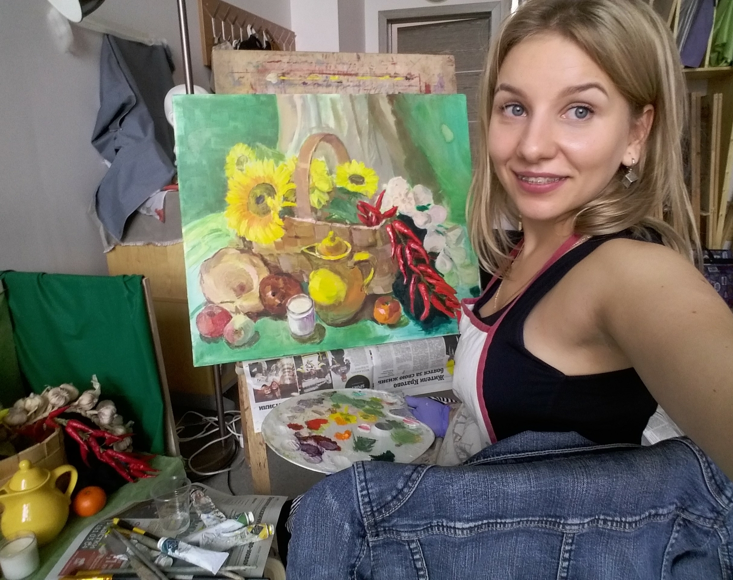В процессе написания натюрморта.